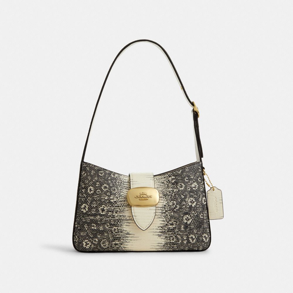 COACH®,ELIZA SHOULDER BAG,Novelty Leather,Medium,Gold/Natural,Front View