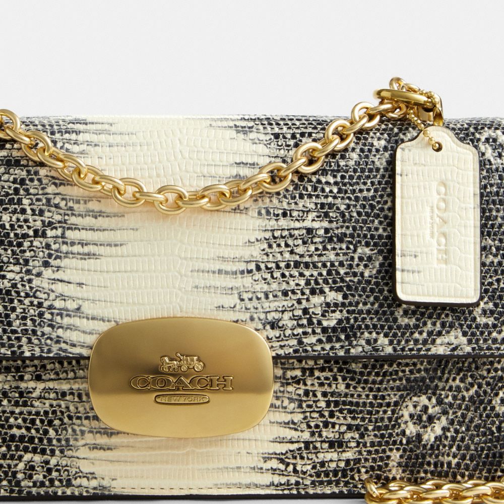 COACH®,Eliza Flap Crossbody Bag,Leather,Crossbody,Logo,Metal,Gold Metal,Day Party,Multi Color
