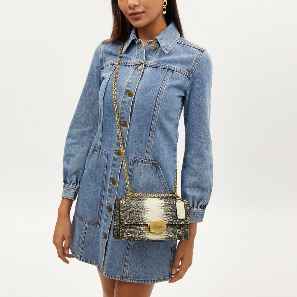 COACH®,Eliza Flap Crossbody Bag,Leather,Crossbody,Logo,Metal,Gold Metal,Day Party,Multi Color,Detail View