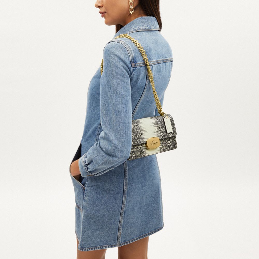 COACH®,Eliza Flap Crossbody Bag,Leather,Crossbody,Logo,Metal,Gold Metal,Day Party,Multi Color,Detail View