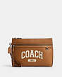 COACH®,CARRY ALL POUCH WITH VARSITY,Leather,Silver/Light Saddle,Front View