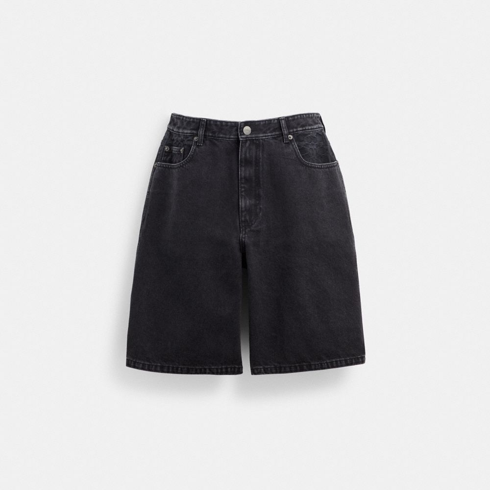 COACH®,BLACK DENIM SHORTS IN ORGANIC COTTON,Denim,Black Denim,Front View