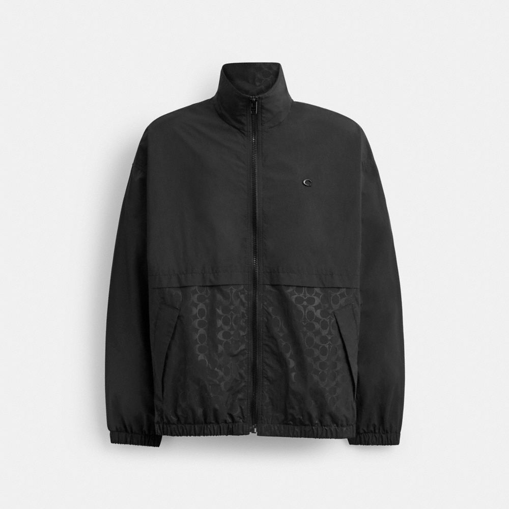 COACH®,WINDBREAKER IN RECYCLED POLYESTER,Polyamide,Black,Front View