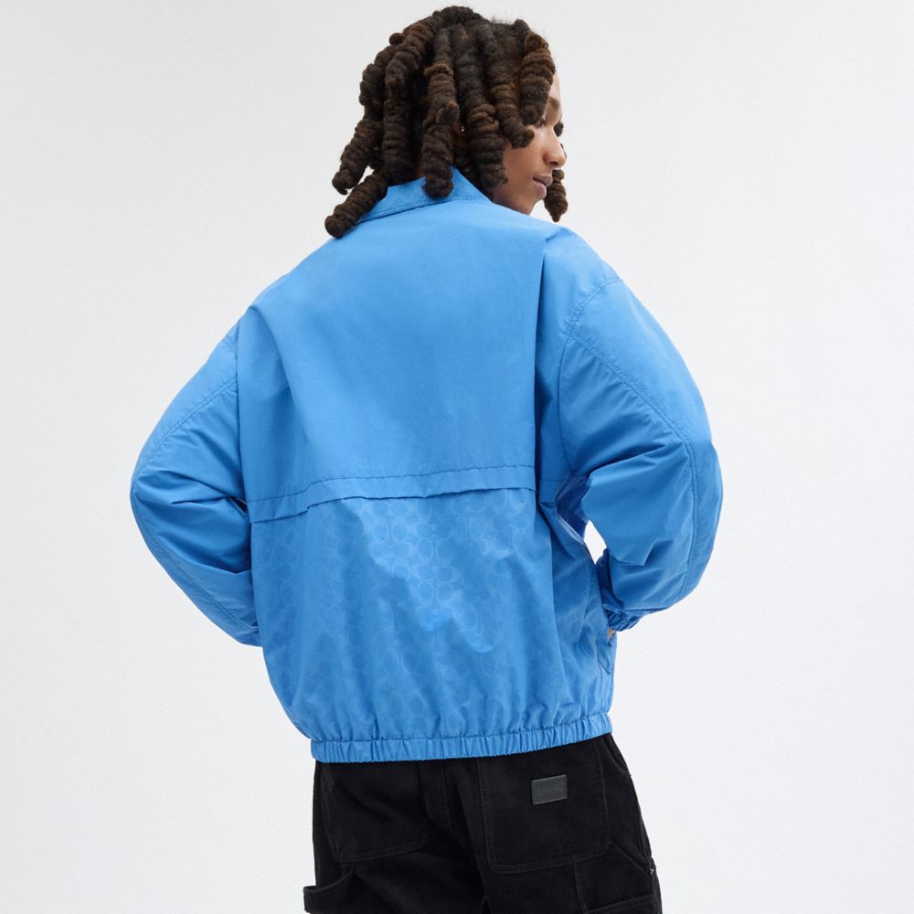 COACH®,Windbreaker,Recycled Polyester,Polyamide,Windbreaker,Logo,Metal,Sustainable,Ripstop,Casual,Blue,Scale View
