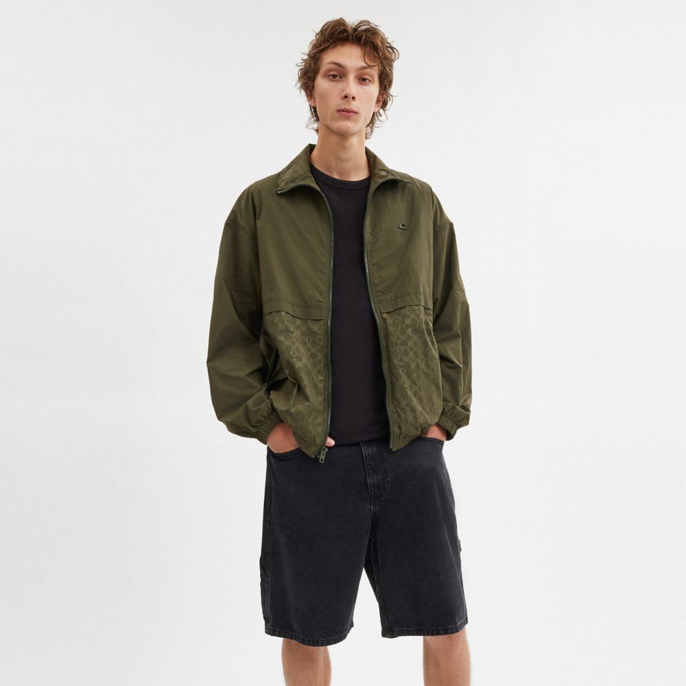 COACH®,Windbreaker,Recycled Polyester,Polyamide,Windbreaker,Logo,Metal,Sustainable,Ripstop,Casual,Olive,Scale View