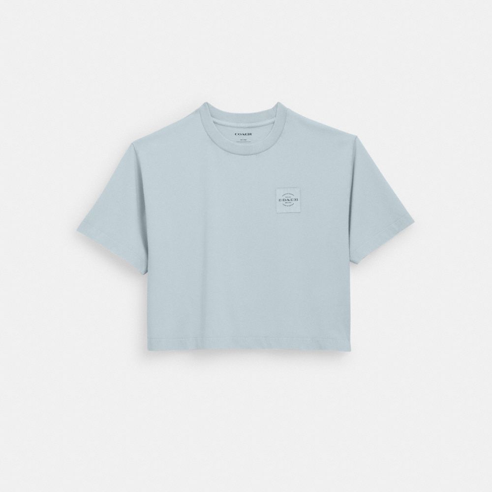 COACH®,GARMENT DYE CROPPED T-SHIRT,Dusty Blue,Front View