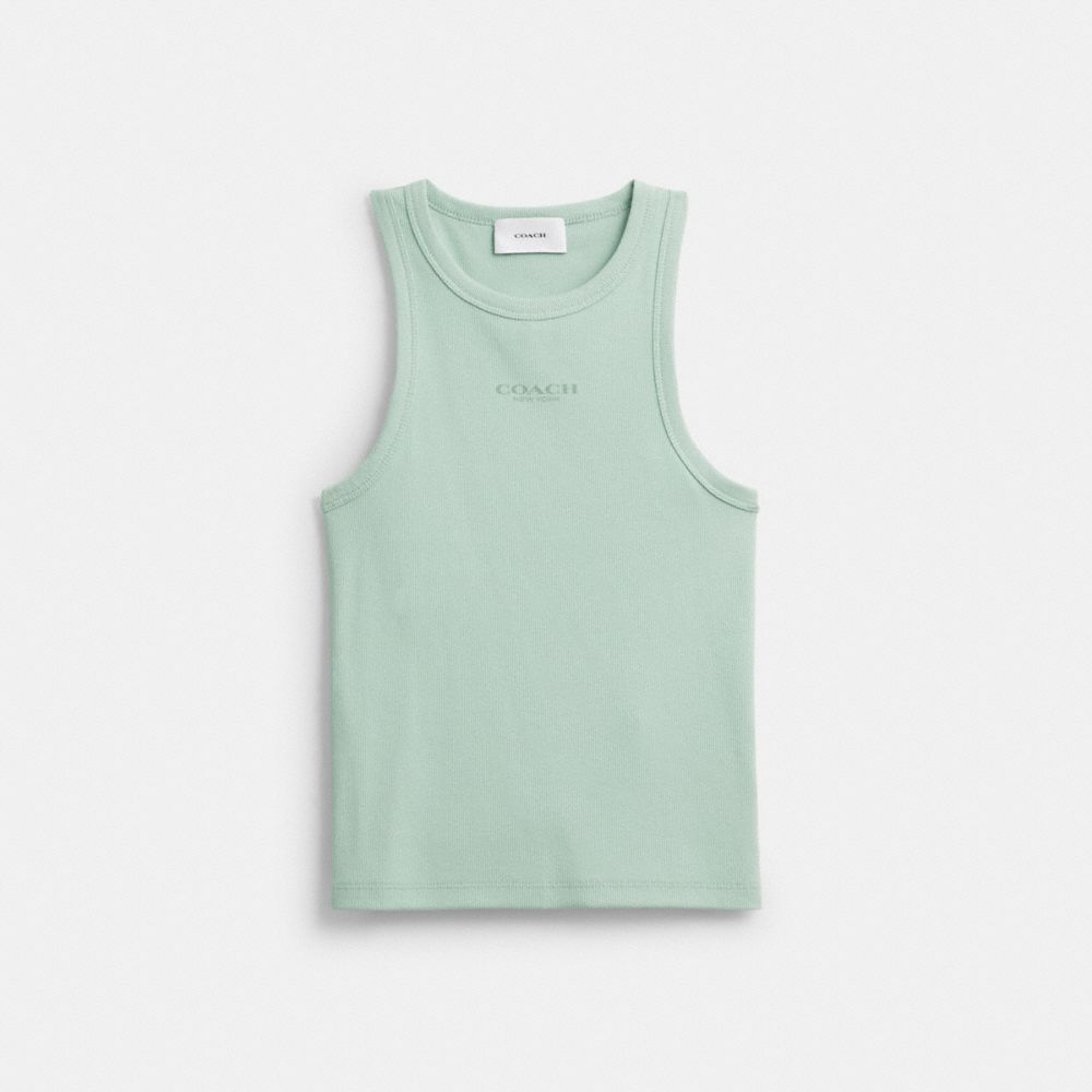 COACH®,Tank Top,Spandex,Cotton,Tank,Logo,Casual,Green,Front View