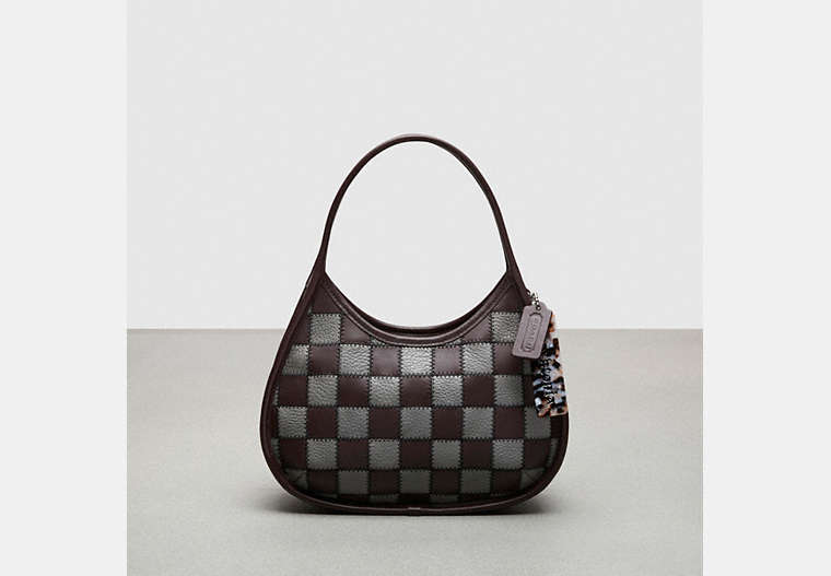 COACH®,Ergo Bag in Checkerboard Patchwork Upcrafted Leather With Zig Zag Stitch,Small,Oxblood/Heather Grey,Front View