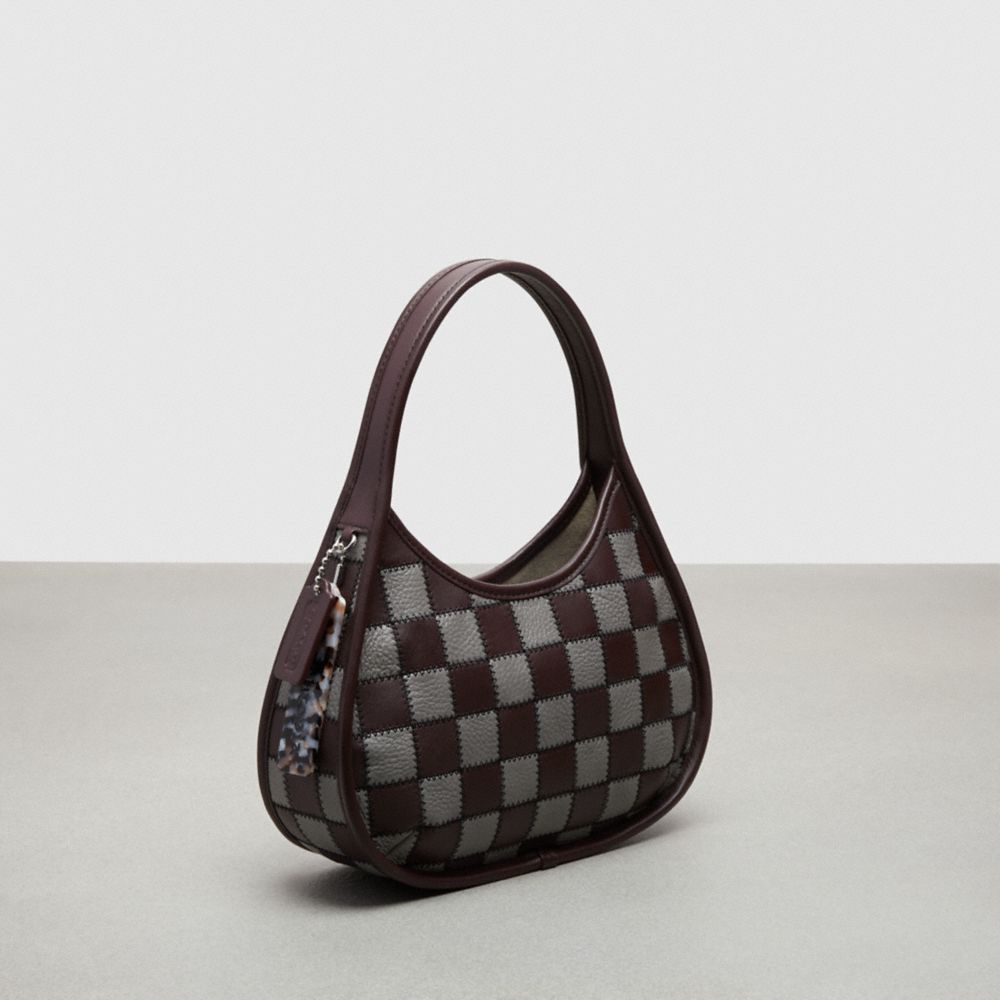 COACH®,Sac Ergo en patchwork de damier en cuir Upcrafted avec coutures Zig Zag,Sang-De-Bœuf/Gris chiné,Angle View