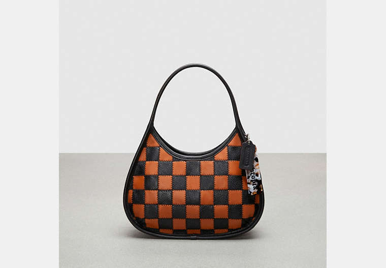 COACH®,Ergo Bag in Checkerboard Patchwork Upcrafted Leather With Zig Zag Stitch,Small,Burnished Amber/Black,Front View image number 0