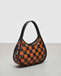 COACH®,Ergo Bag in Checkerboard Patchwork Upcrafted Leather With Zig Zag Stitch,Small,Burnished Amber/Black,Angle View