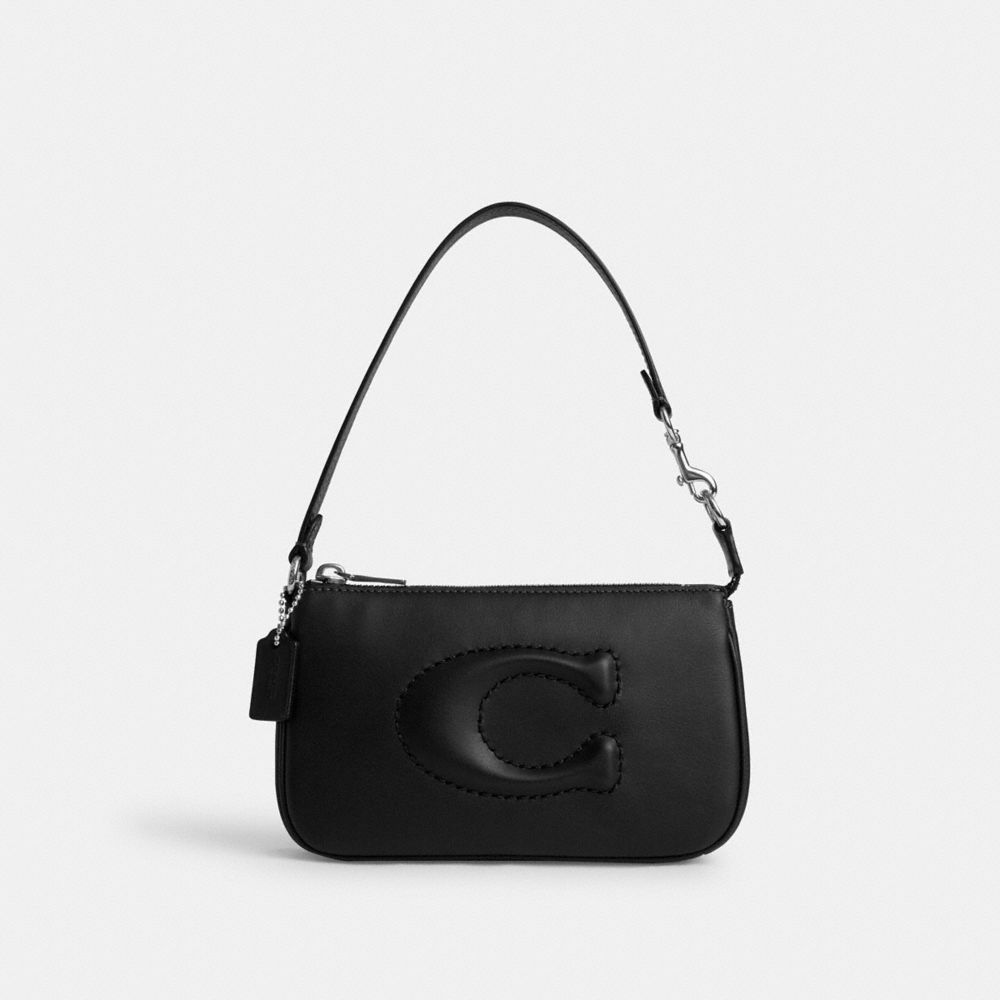 COACH®,NOLITA 19,Cuir lisse,Argenté/Noir,Front View