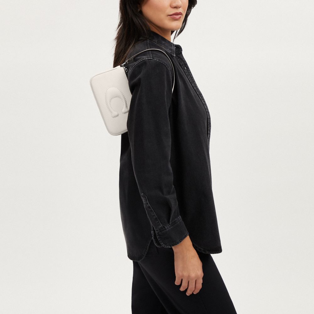 COACH®,Nolita 19,Leather,Shoulder Bag,Embossed,Logo,Silver Metal,Casual,White,Detail View
