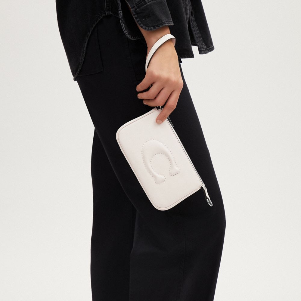COACH®,Nolita 19,Leather,Shoulder Bag,Embossed,Logo,Silver Metal,Casual,White,Detail View