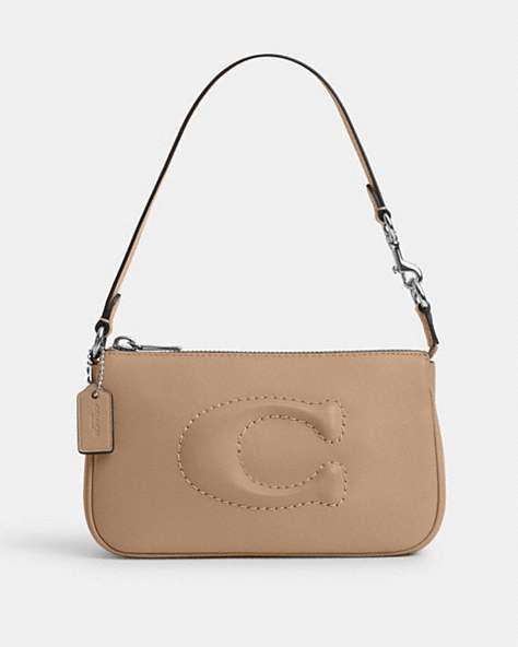 COACH®,NOLITA 19,Leather,Silver/Taupe,Front View