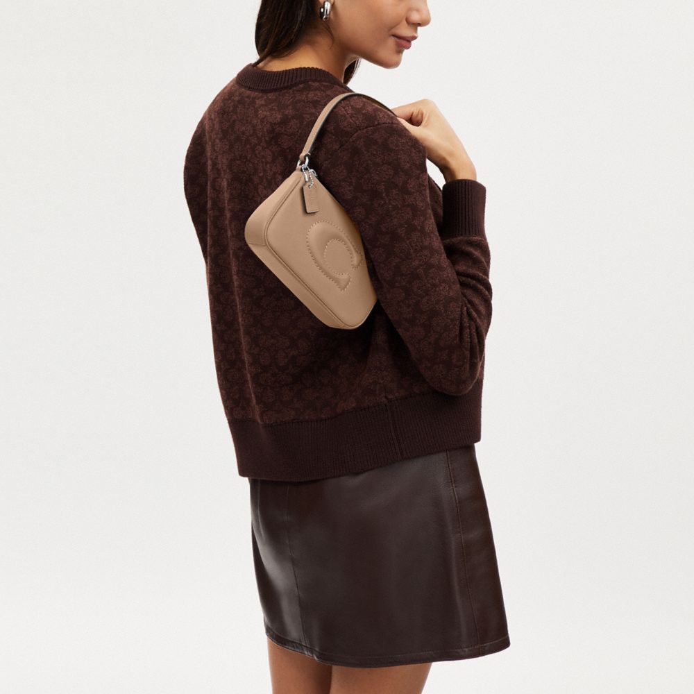 COACH®,Nolita 19,Leather,Shoulder Bag,Embossed,Logo,Silver Metal,Casual,Beige,Detail View