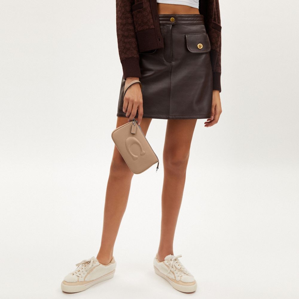 COACH®,Nolita 19,Leather,Shoulder Bag,Embossed,Logo,Silver Metal,Casual,Beige,Detail View