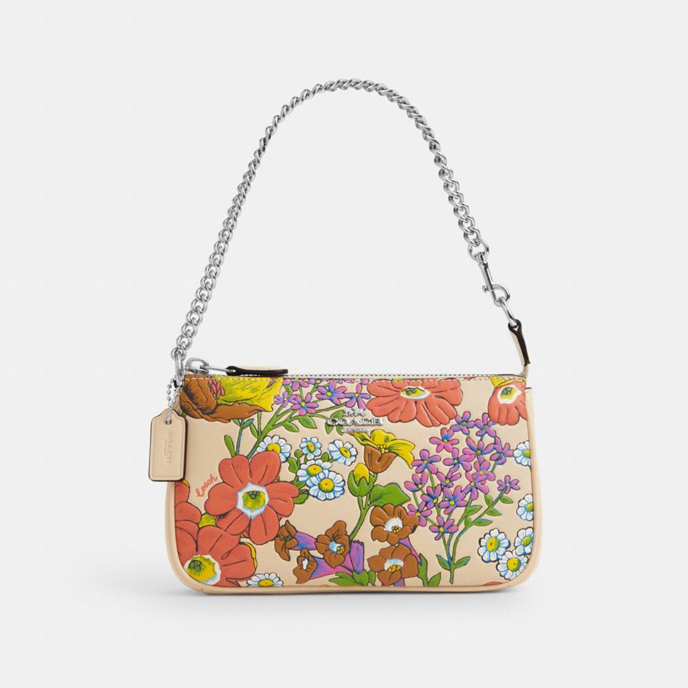 COACH®,NOLITA 19 WITH FLORAL PRINT,Leather,Silver/Ivory Multi,Front View