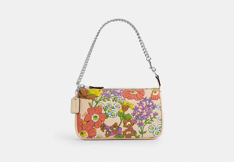 COACH®,NOLITA 19 WITH FLORAL PRINT,Leather,Silver/Ivory Multi,Front View