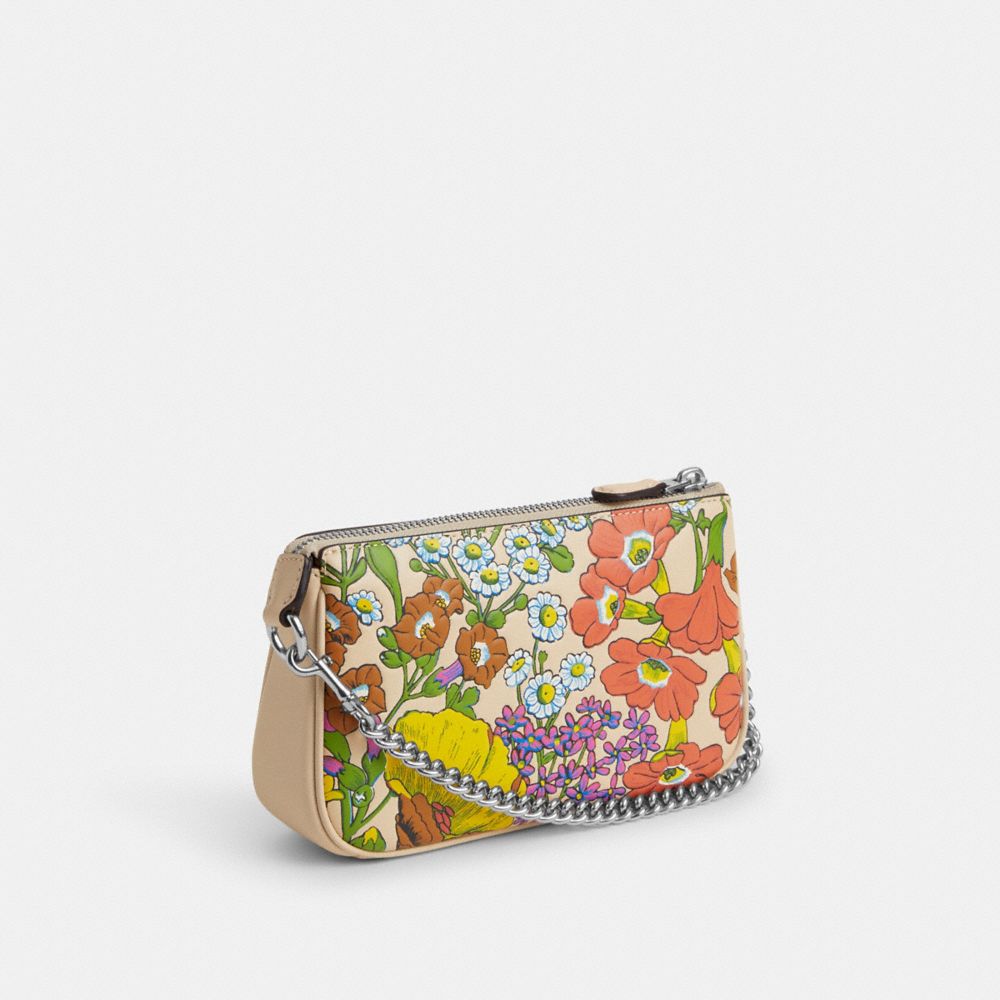 COACH®,NOLITA 19 WITH FLORAL PRINT,Novelty Leather,Mini,Silver/Ivory Multi,Angle View