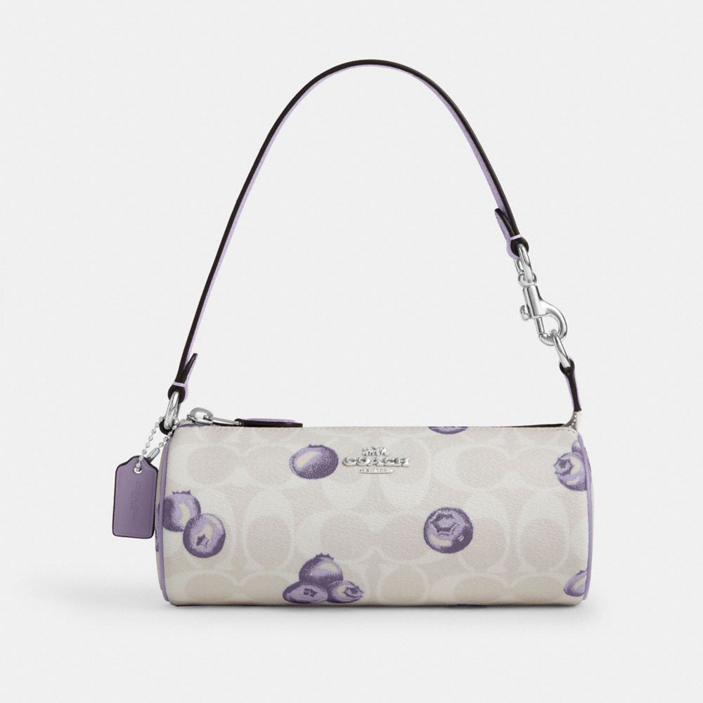 COACH®,NOLITA BARREL BAG IN SIGNATURE CANVAS WITH BLUEBERRY PRINT,Silver/Chalk/Light Violet,Front View