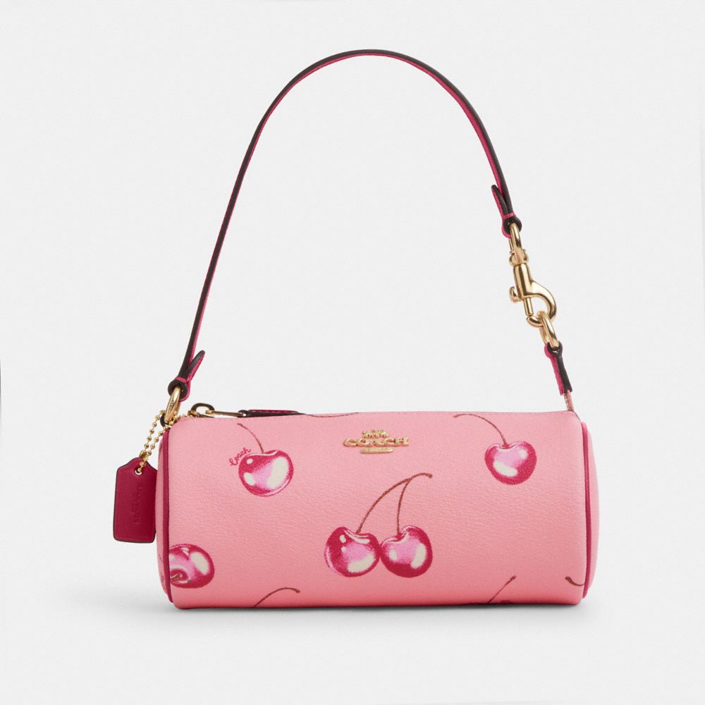 COACH®,NOLITA BARREL BAG WITH CHERRY PRINT,pvc,Im/Flower Pink/Bright Violet,Front View