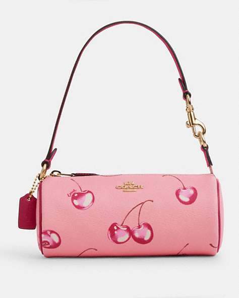 COACH®,NOLITA BARREL BAG WITH CHERRY PRINT,pvc,Im/Flower Pink/Bright Violet,Front View