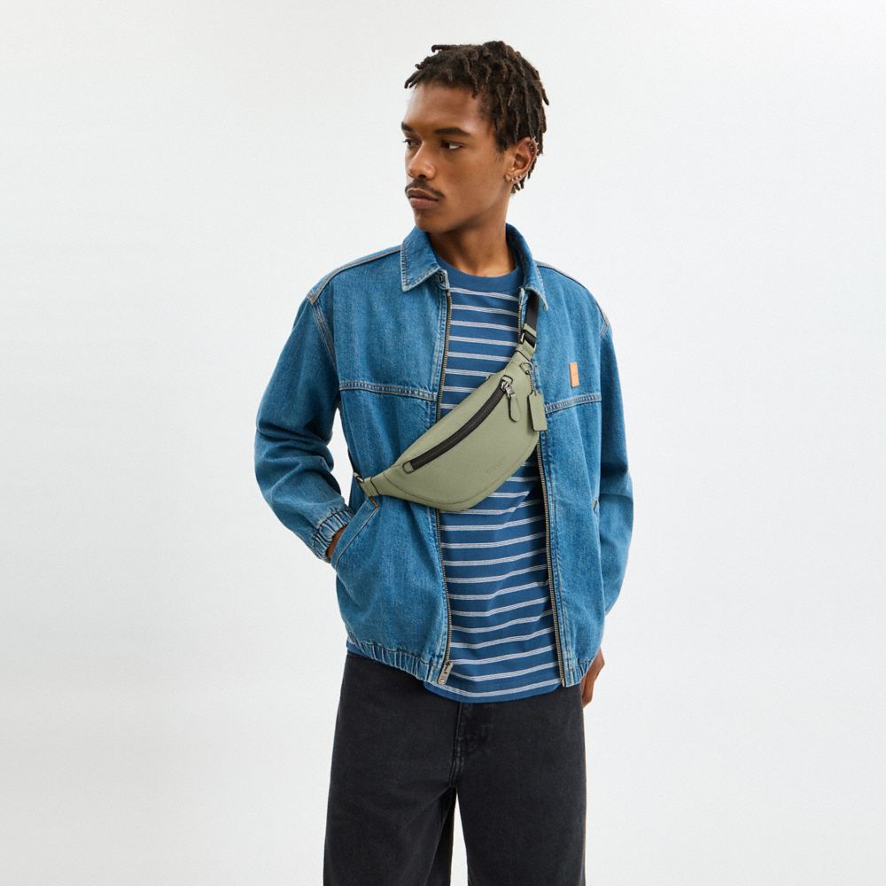 COACH®,Warren Mini Belt Bag,Leather,Belt Bag,Embossed,Logo,Casual,Green,Detail View