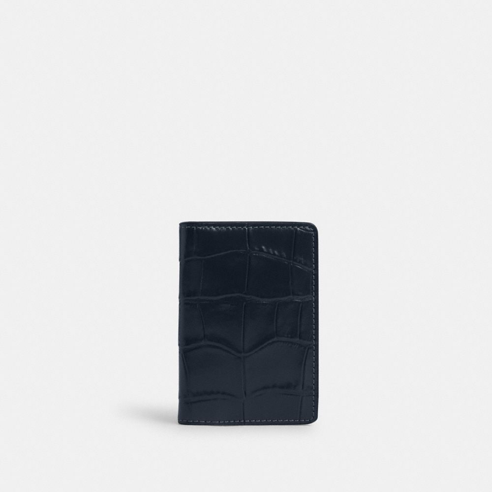COACH®,ID WALLET,Novelty Leather,Gunmetal/Midnight Navy,Front View