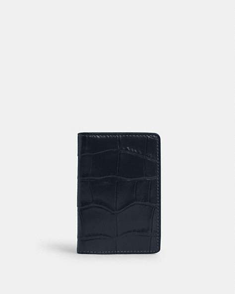 COACH®,ID WALLET,Leather,Gunmetal/Midnight Navy,Front View