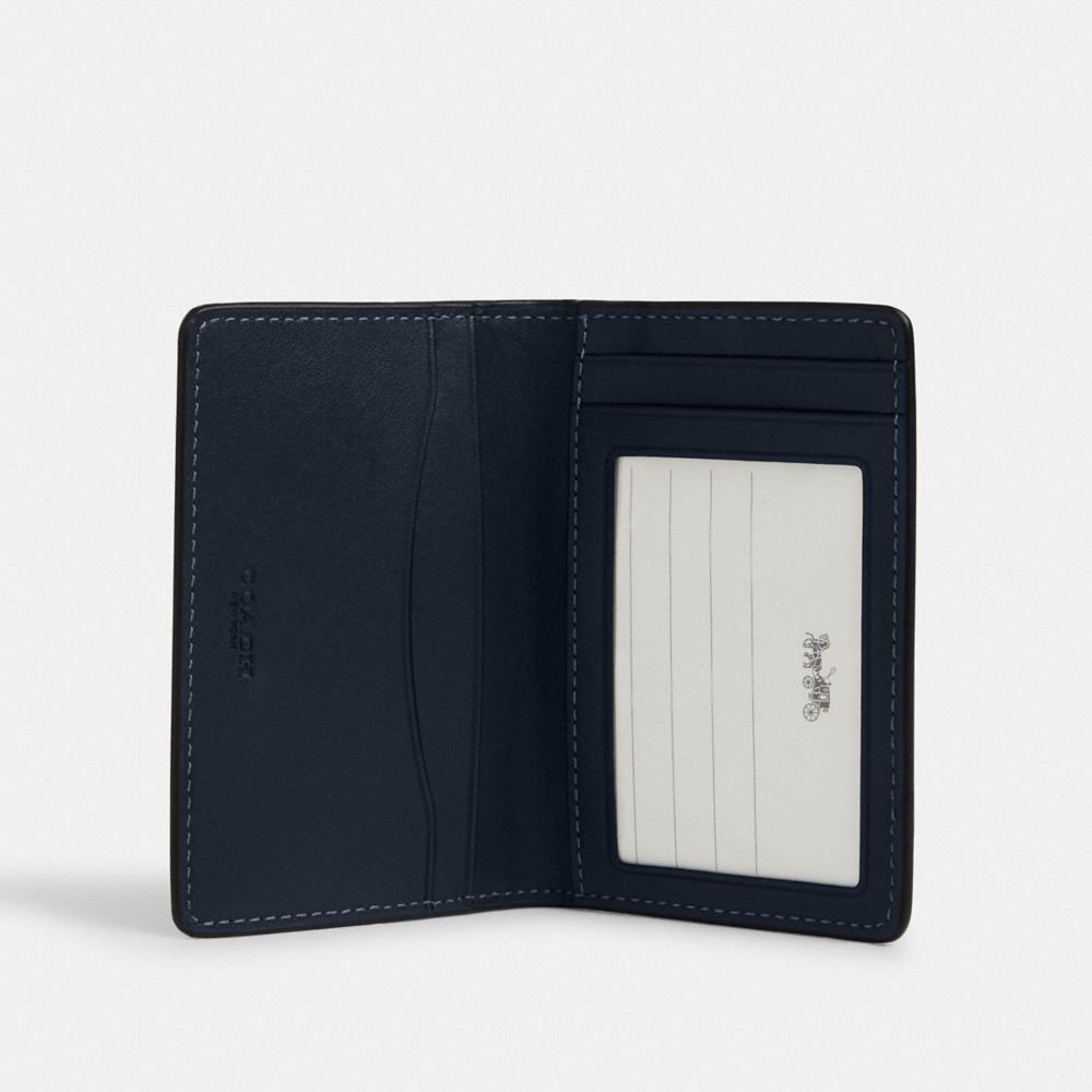 COACH®,ID WALLET,Novelty Leather,Gunmetal/Midnight Navy,Inside View,Top View