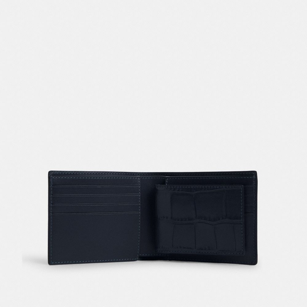 COACH®,3-IN-1 WALLET,Novelty Leather,Mini,Gunmetal/Midnight Navy,Inside View,Top View