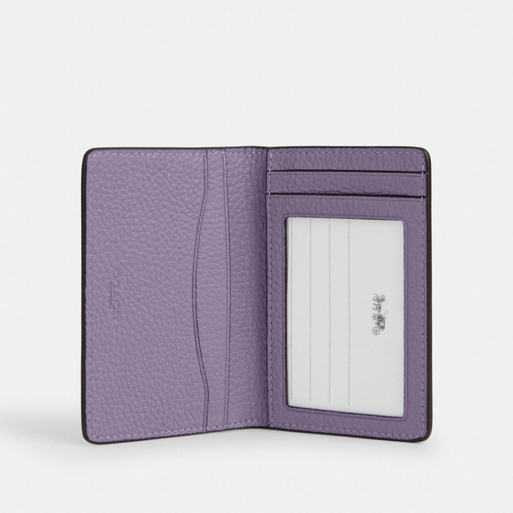 COACH®,ID WALLET IN COLORBLOCK,Novelty Leather,Black Antique Nickel/Bright Green/Light Violet,Inside View,Top View