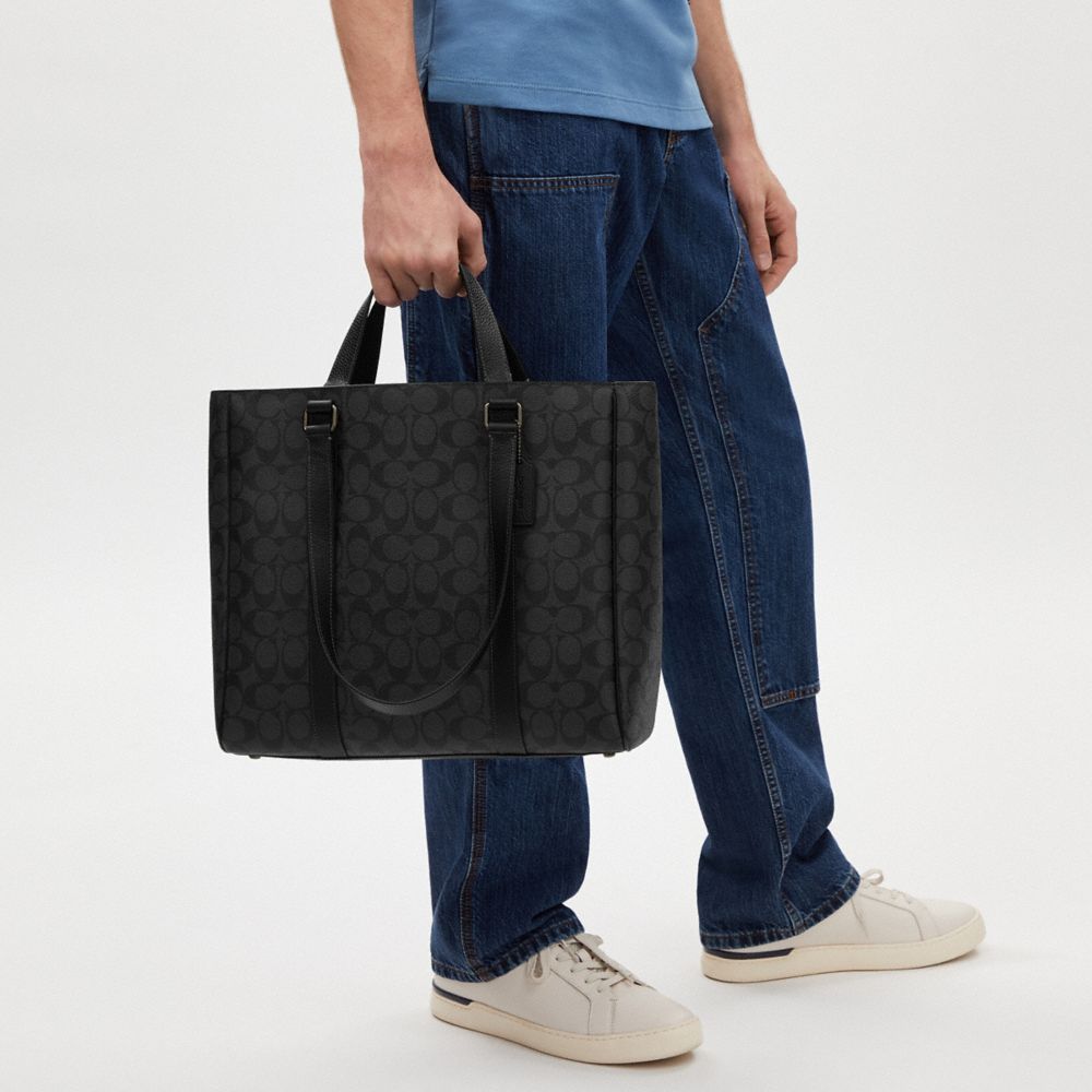 COACH®,ハドソン ダブル ハンドル トート・シグネチャー キャンバス,トート&ビジネスバッグ,ﾁｬｺｰﾙ/ﾌﾞﾗｯｸ