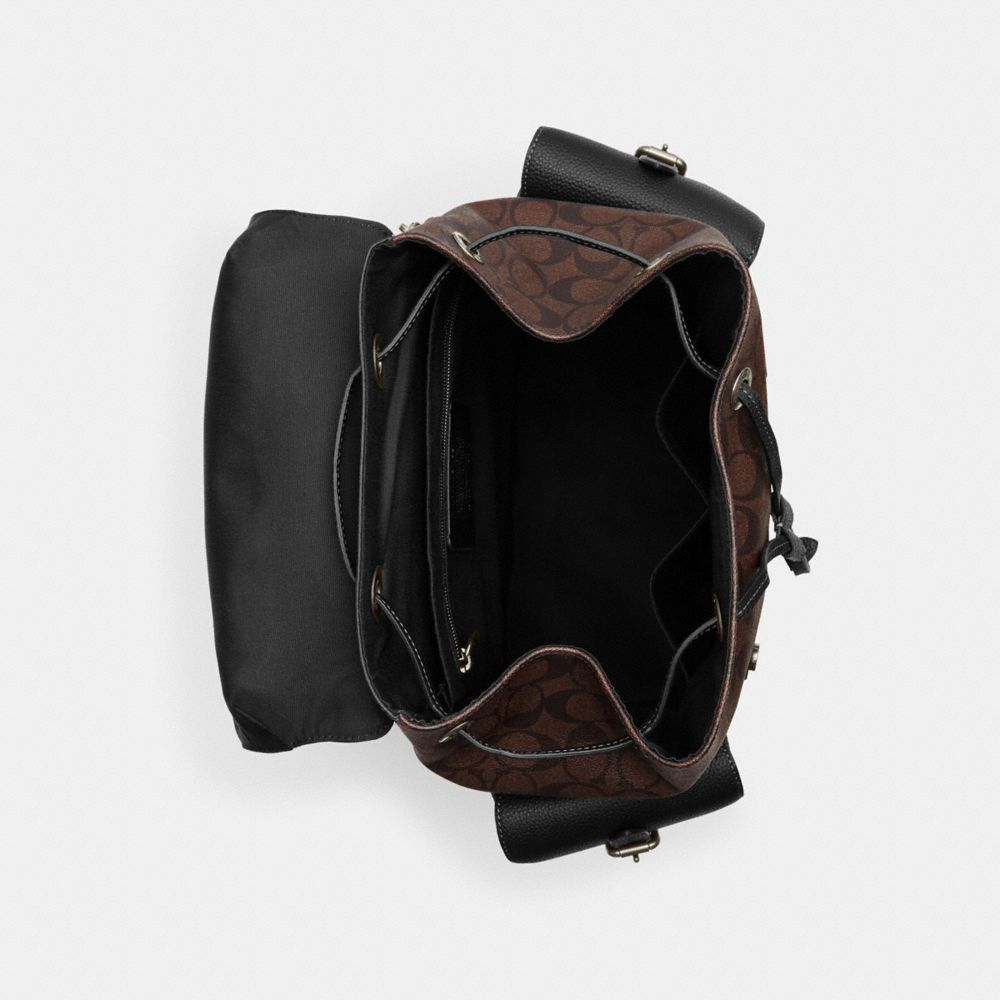 COACH®,SAC À DOS HUDSON EN TOILE SIGNATURE,Tissu en toile exclusif,Bronze industriel/Acajou/Noir,Inside View,Top View
