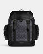 COACH®,HUDSON BACKPACK IN SIGNATURE CANVAS,mixedmaterial,X-Large,Gunmetal/Charcoal/Black,Front View