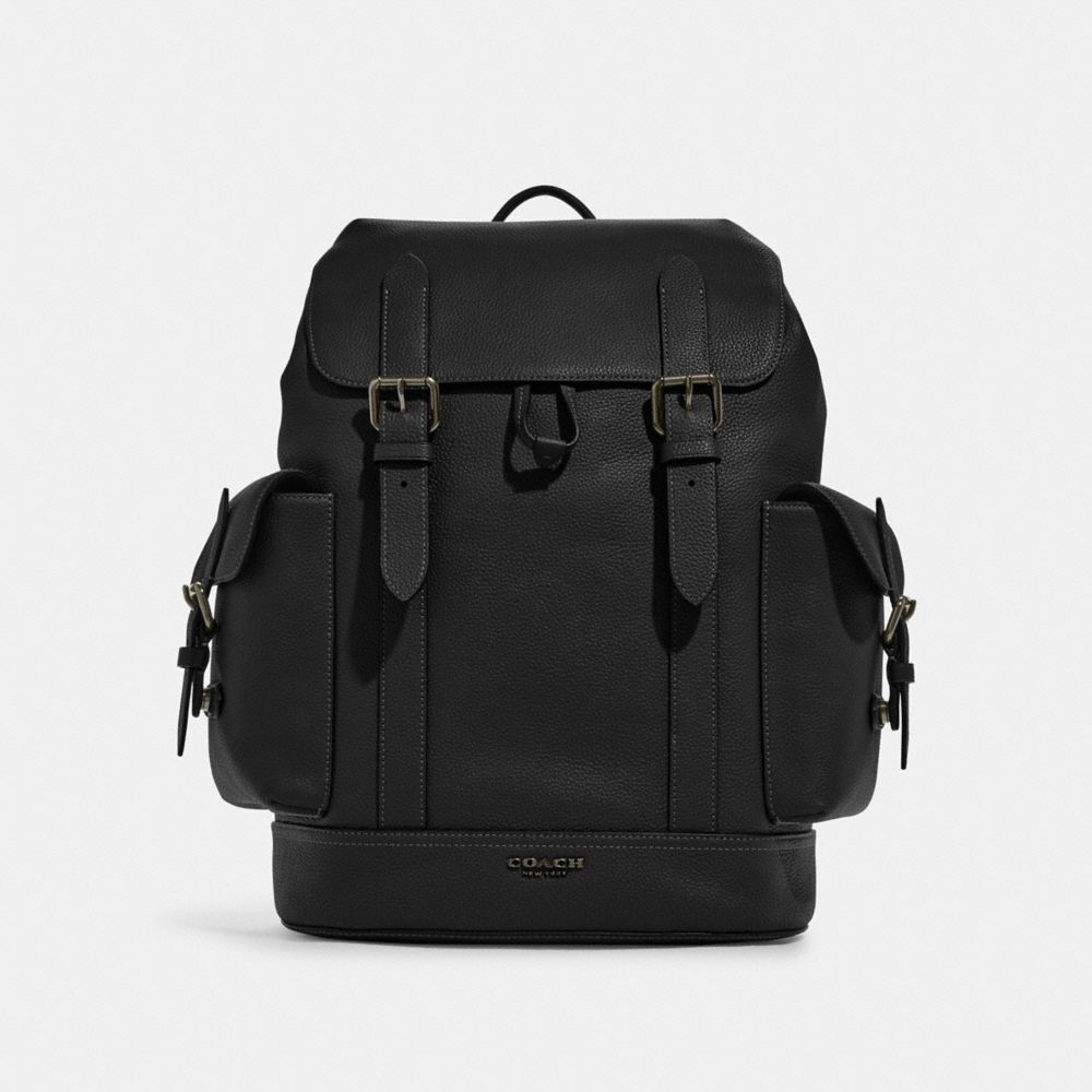 COACH®,HUDSON BACKPACK,Pebbled Leather,X-Large,Gunmetal/Black,Front View