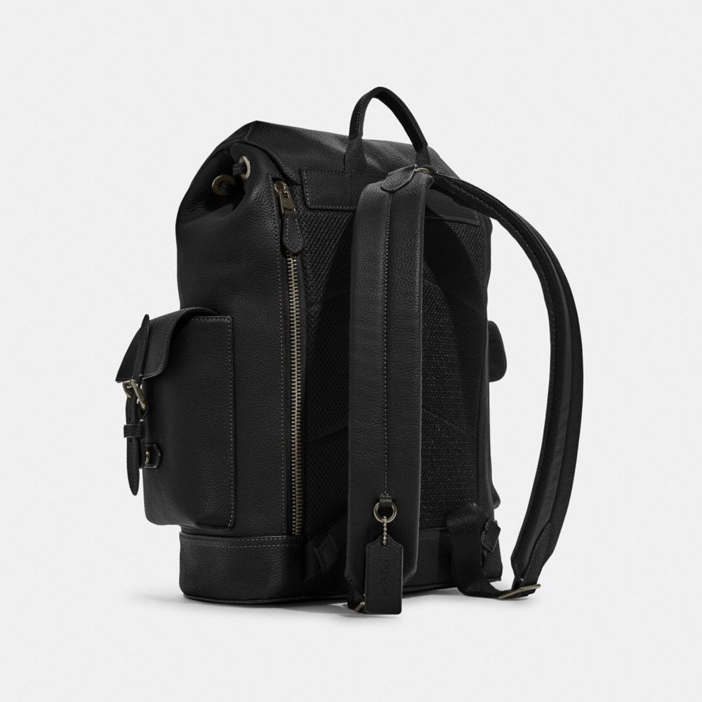 COACH®,HUDSON BACKPACK,Pebbled Leather,X-Large,Gunmetal/Black,Angle View