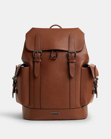 COACH®,HUDSON BACKPACK,Leather,X-Large,Gunmetal/Saddle,Front View