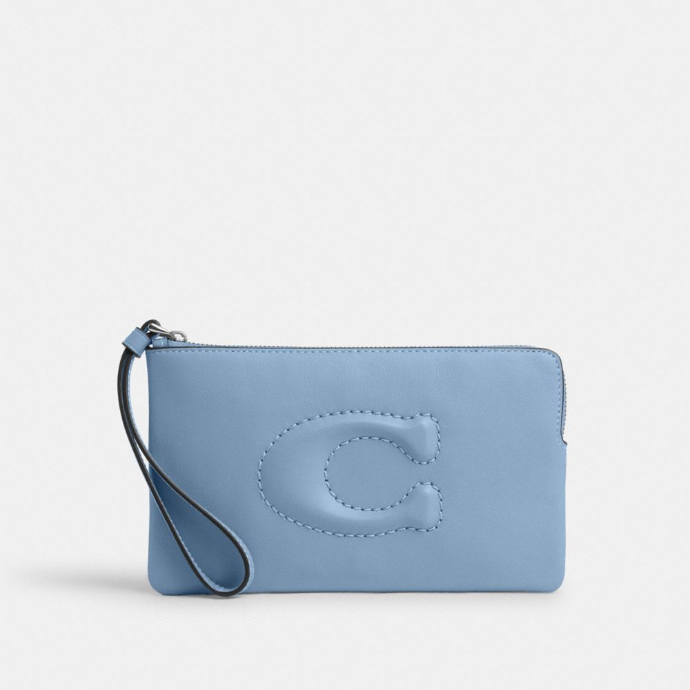 COACH®,LARGE CORNER ZIP WRISTLET,Smooth Leather,Mini,Silver/Cornflowr/Field Flora,Front View