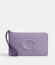COACH®,LARGE CORNER ZIP WRISTLET,Leather,Mini,Silver/Light Violet,Front View
