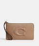 COACH®,LARGE CORNER ZIP WRISTLET,Leather,Mini,Silver/Taupe,Front View