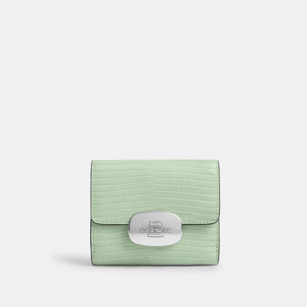 COACH®,ELIZA SMALL WALLET,Novelty Leather,Silver/Pale Green,Front View