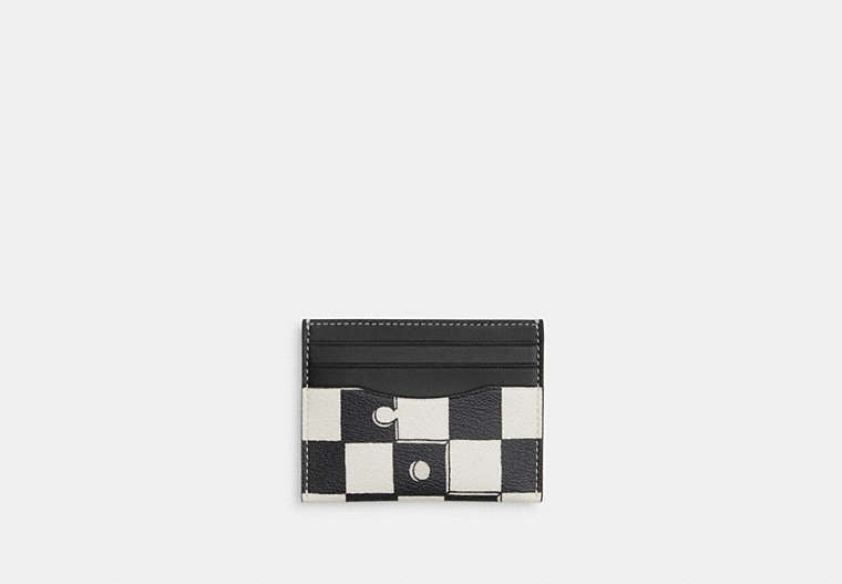 COACH®,SLIM ID CARD CASE WITH CHECKERBOARD PRINT,pvc,Gunmetal/Black Chalk,Front View image number 0