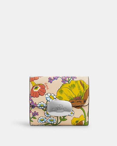 COACH®,ELIZA SMALL WALLET WITH FLORAL PRINT,Leather,Silver/Ivory Multi,Front View