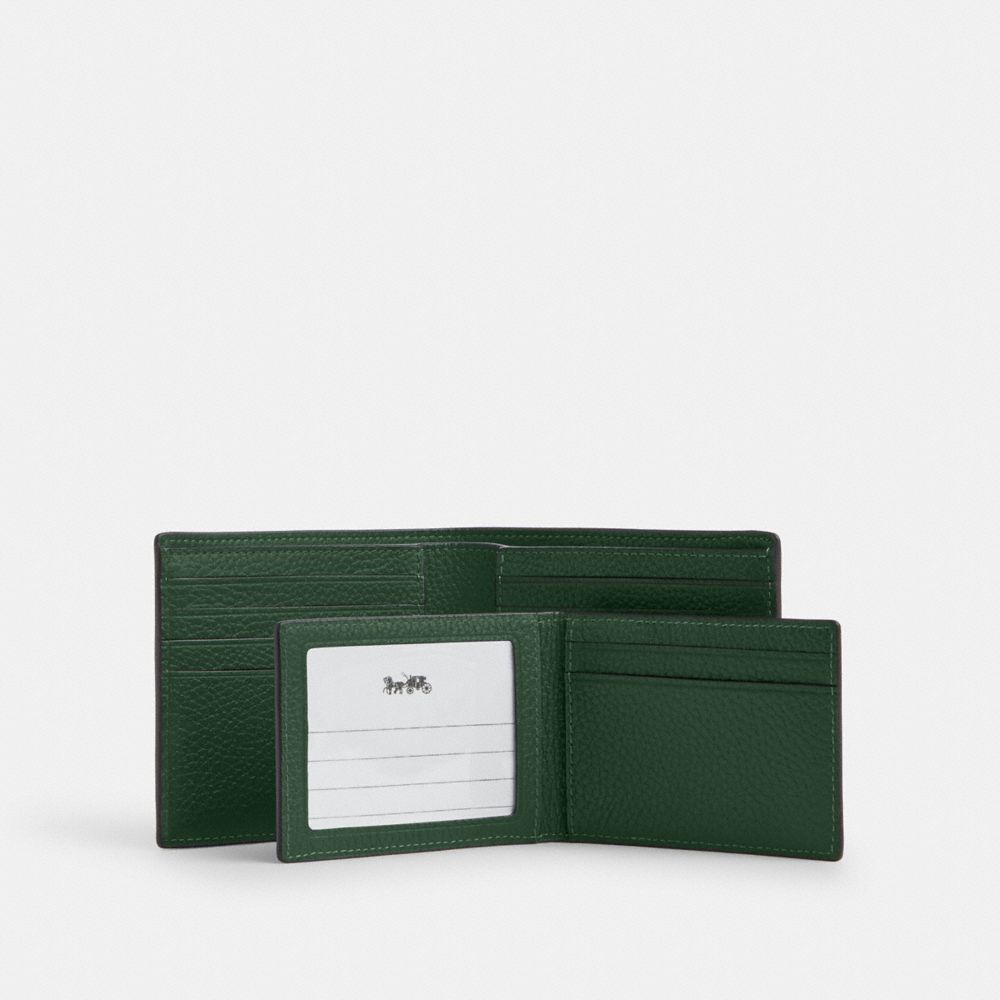 COACH®,3 In 1 Wallet,Leather,Bi Fold,Casual,Emerald,Interior View