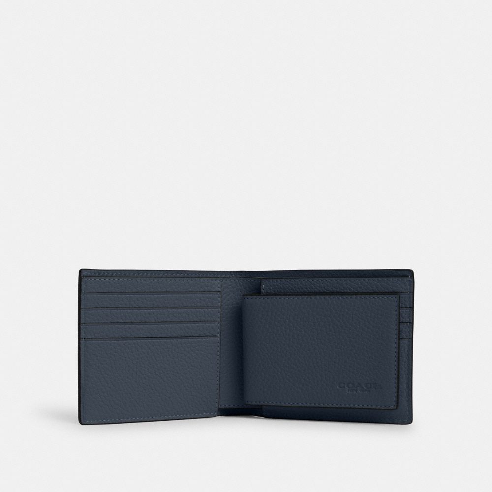 COACH®,3-IN-1 WALLET,Pebbled Leather,Denim,Inside View,Top View