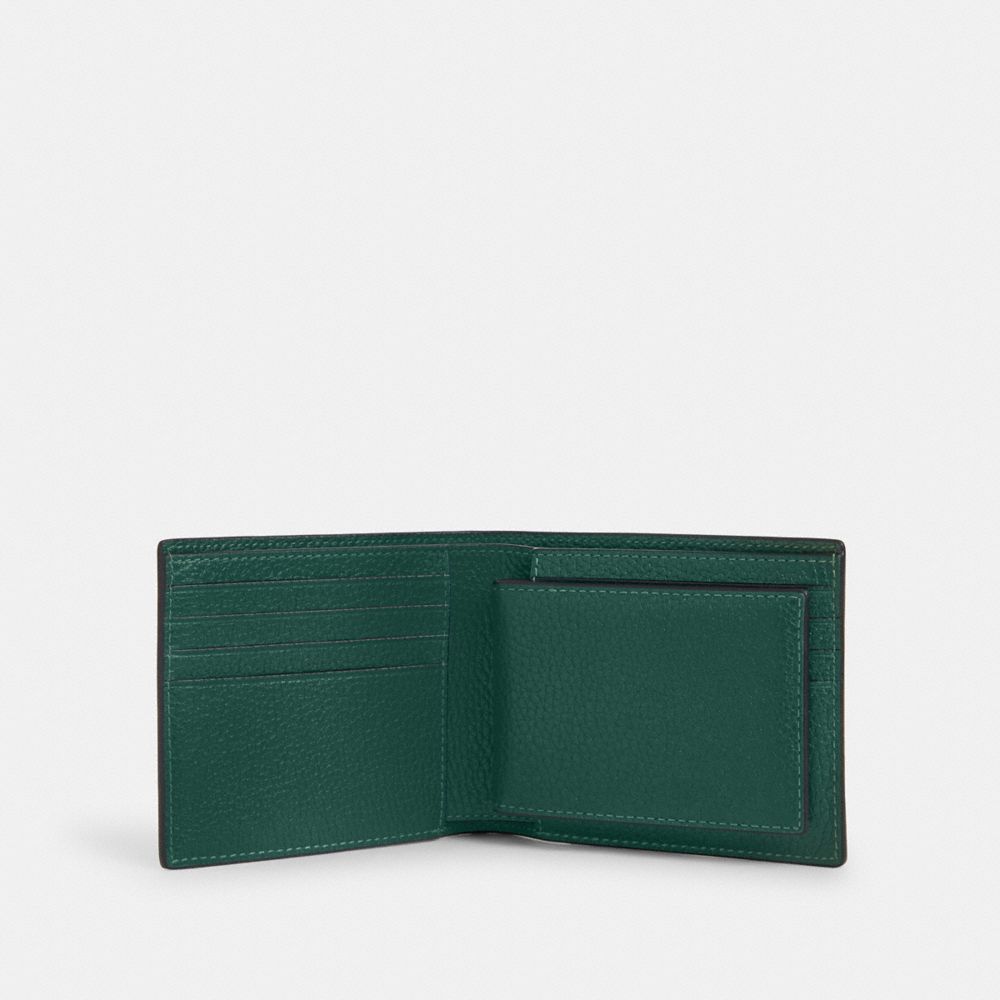 COACH®,3 In 1 Wallet,Leather,Bi Fold,Casual,Emerald,Inside View,Top View