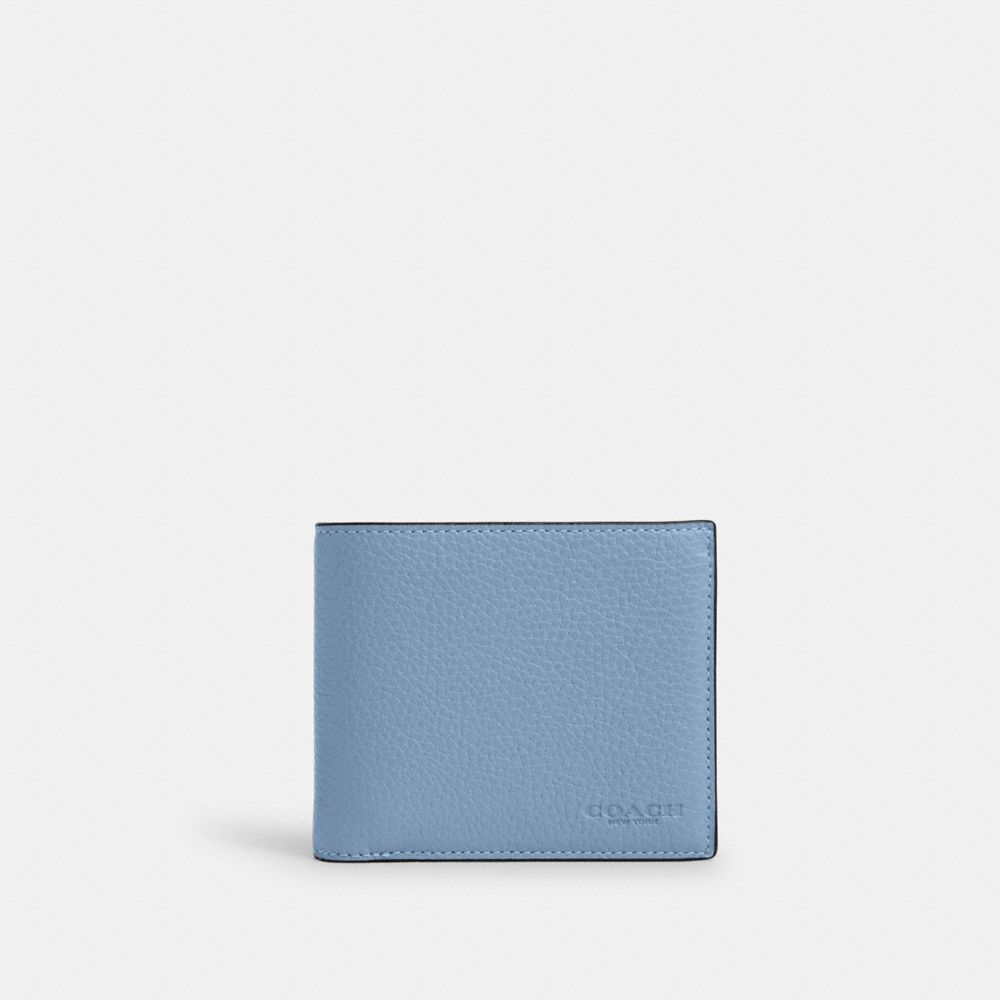 COACH®,3-IN-1 WALLET,Pebbled Leather,Gunmetal/Cornflower,Front View