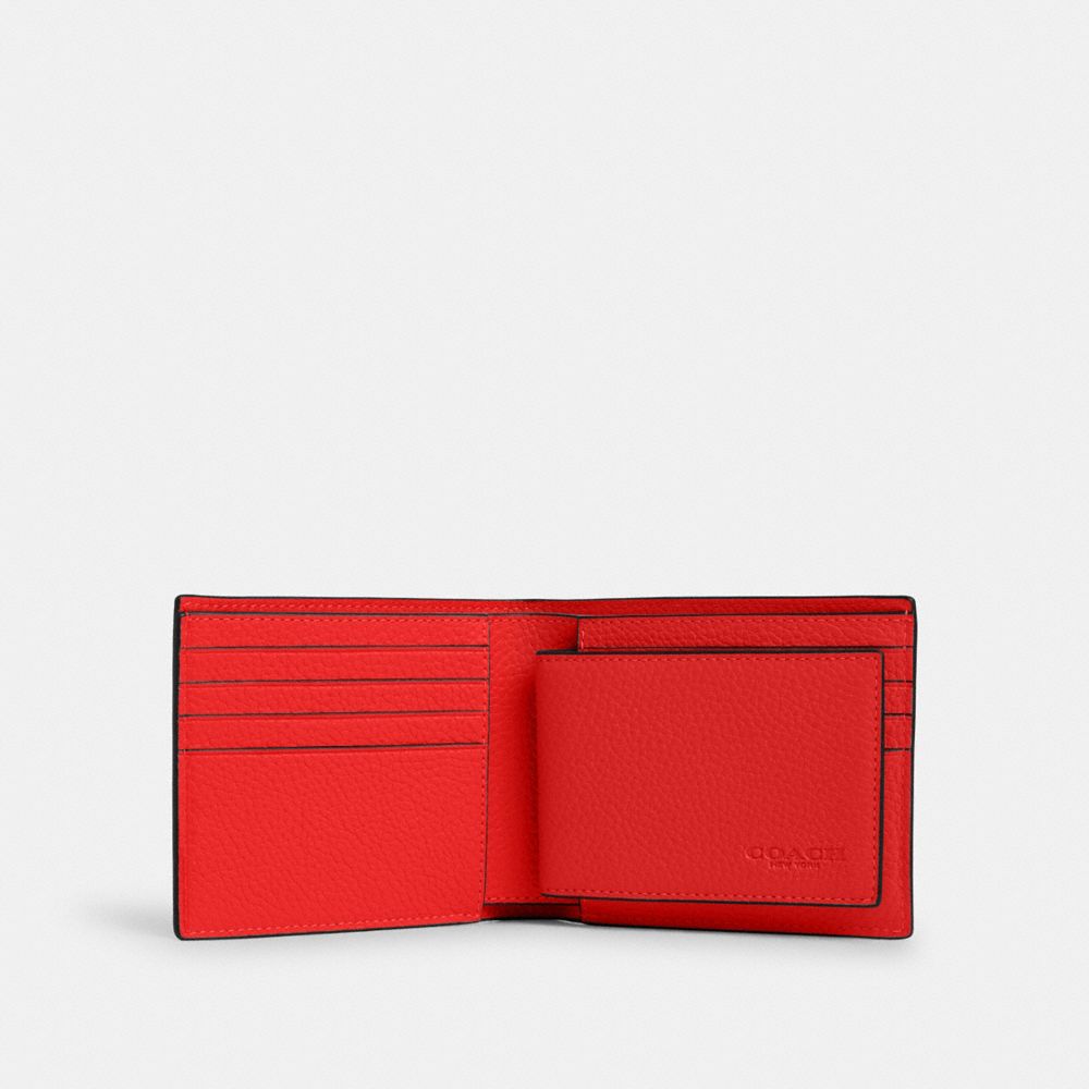 COACH®,3-IN-1 WALLET,Pebbled Leather,Miami Red,Inside View,Top View